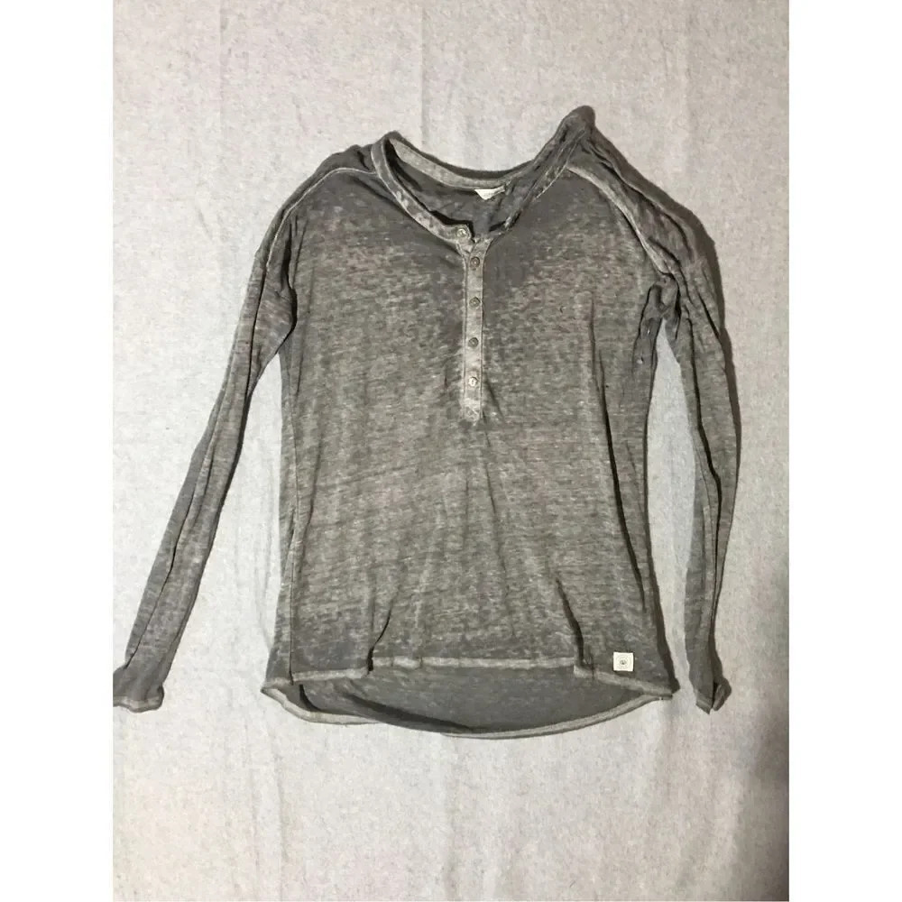 Womens Lucky Lotus Shirt Size XS Thin Grey Button Up Long Sleeve Tight Fit